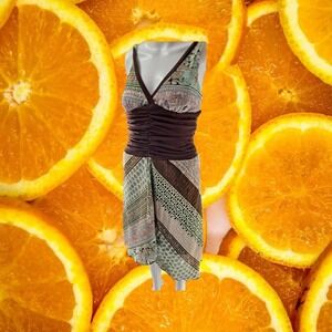 Fredericks of Hollywood Brown Patchwork V Neck Sleeveless‎ Dress Size M